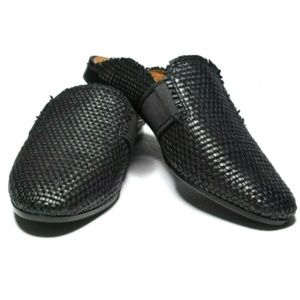 FRYE Terri Woven Black Leather Mules